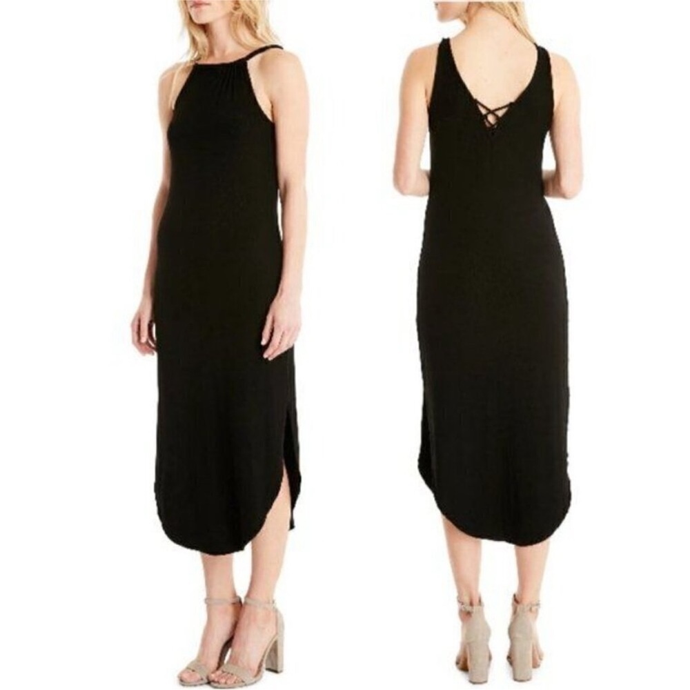 Michael Stars Sara Lace Up Ribbed Knit Reversible Fitted Midi‎ Dress Size S